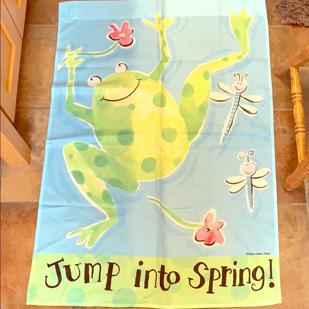 Large Garden Flag “Jump Into Spring” Frog NWOT